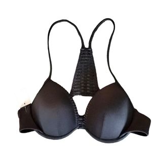 Victoria's Secret Swimsuit Top Bikini with Crochet Back Size 32B - Black